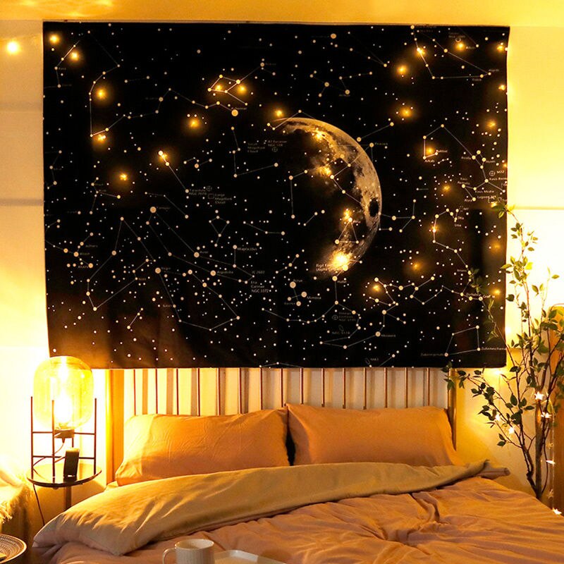 Sterrenhemel Ins Wandtapijten Lamp Achtergrond Doek Cosmic Maan Gedrukt Tapestry Decoratieve Opknoping Doek Woonkamer Decoratie