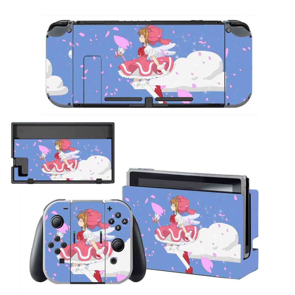 Pegatina protectora de piel de vinilo para consola Nintendo Switch NS, Captor Sakura Skins + controlador + soporte de soporte: KQBYSNS0083