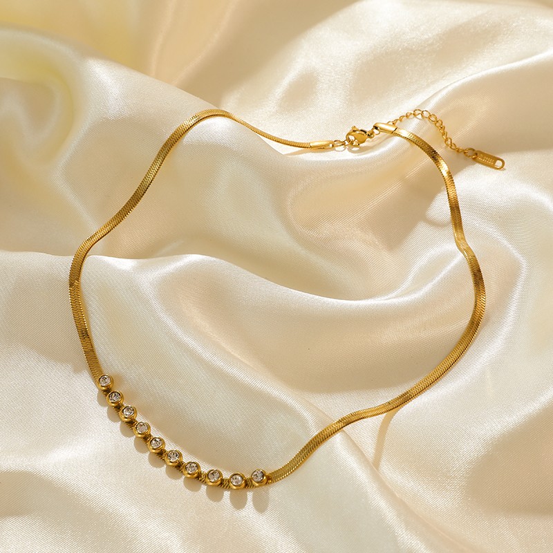 EILIECK 316L collar de circón de Color dorado de acero inoxidable para mujer gargantilla de cadena de estilo Simple collares de boda de joyería