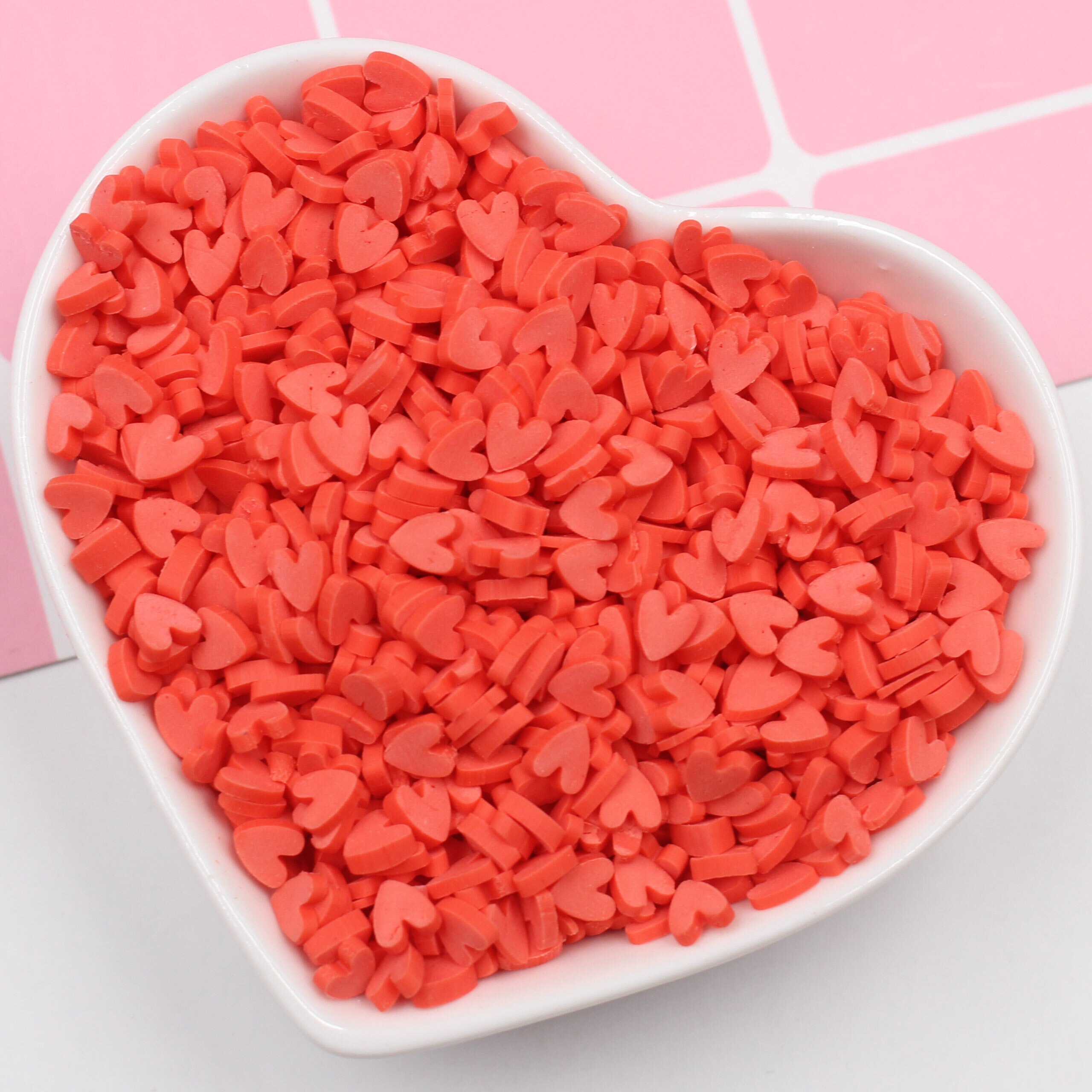 100g/ parti søde hjerte polymer ler bløde ler drysser til kunst og mobil dekoration diy håndværk fyldstof tilbehør 5mm: 5mm rødt hjerte