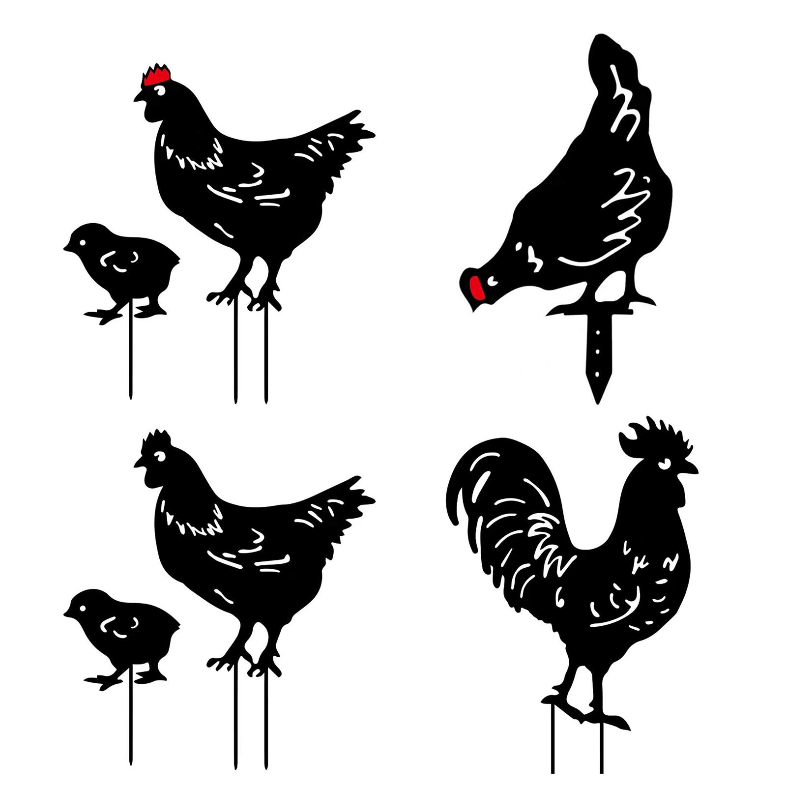 Garden Chicken Silhouette Stakes Acrylic Animal Yard Art Black Hen Hen Sculpture Ornaments For Garden Decoration Outdoor