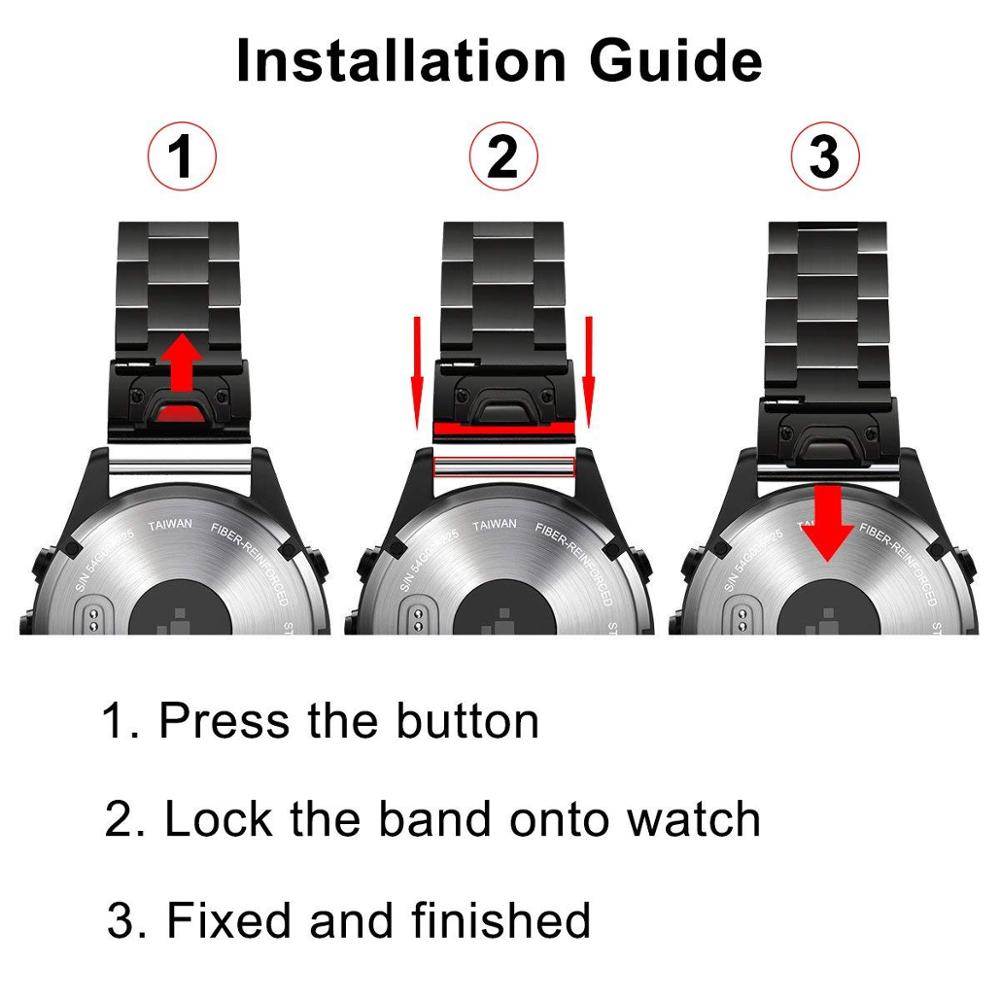 Ktab Fenix 5X Band, rvs Metalen Band voor Garmin fenix 5 S/5/5X Quick Release Fit 26mm 22mm 20mm Link Metalen Band