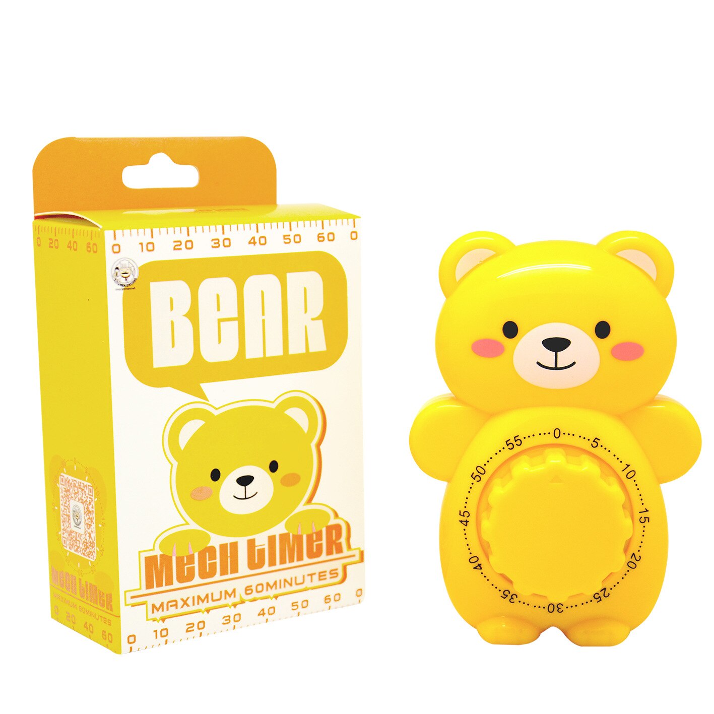 Cute Cartoon Bear Timer Baking Teaching Cooking Mechanical Timer 60 Mins Twist Wind-up Timer With Ring Alert Without Battery: Yellow