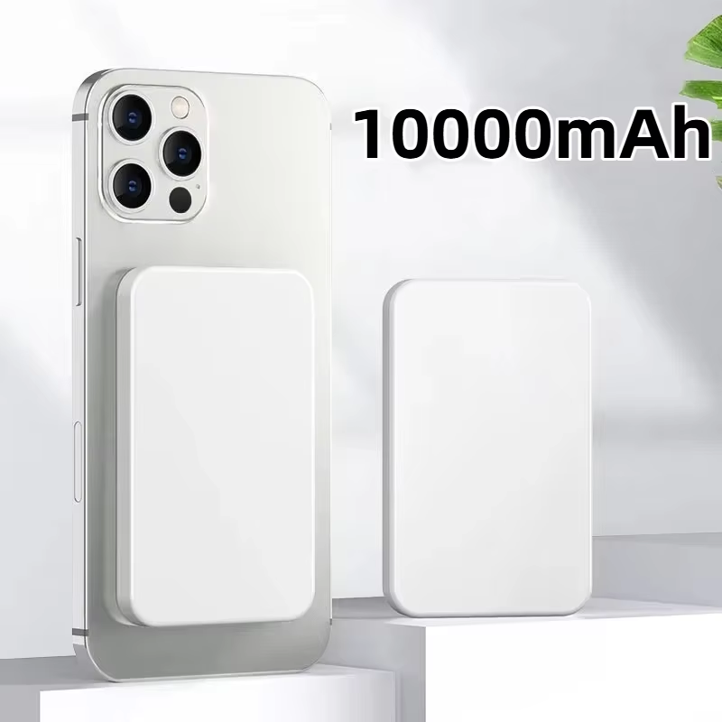 50000 mah trådlös magnetisk powerbankladdare snabbladdningsbar extern reservbatteri för apple iphone android: Vit