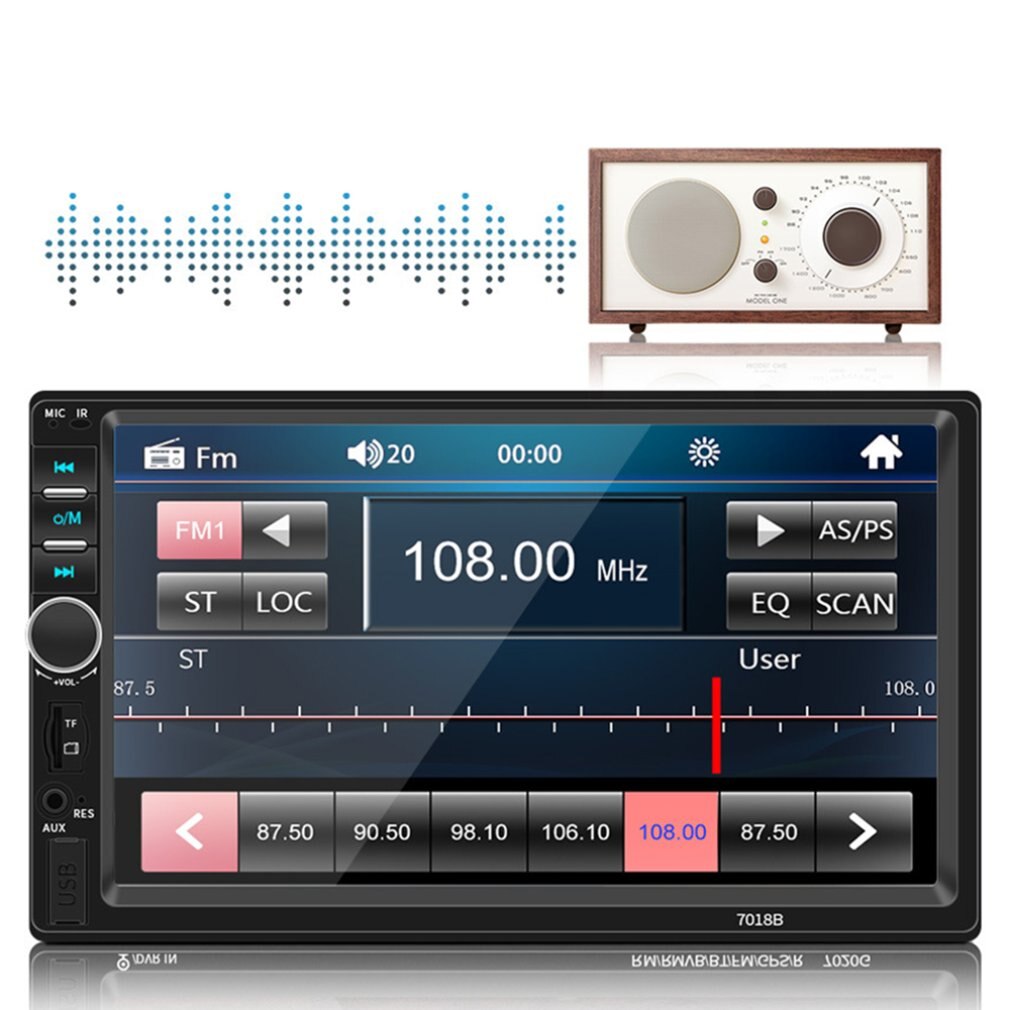 7" Car MP5 Player - HD 1024x600 - Connects to Android & Apple - Bluetooth Audio Video