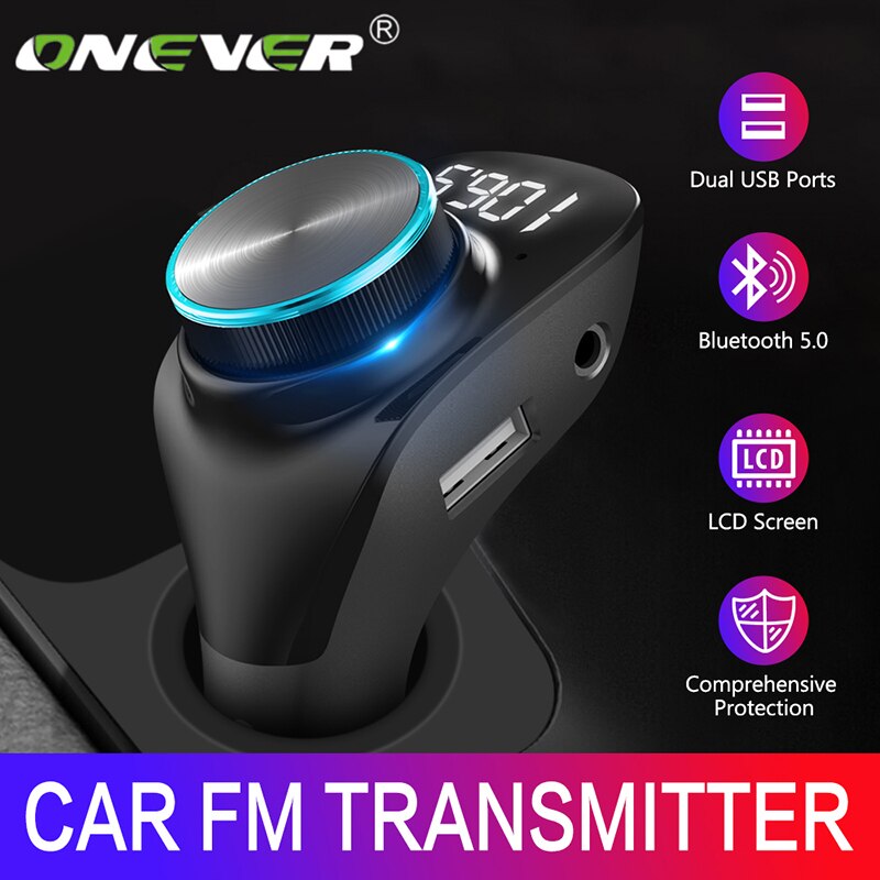 Onever Auto Fm-zender Lcd Mp3 Speler Draadloze Bluetooth 5.0 Ontvangst Handsfree Carkit Aux 5V/3A mp3 Adapter Telefoon Oplader