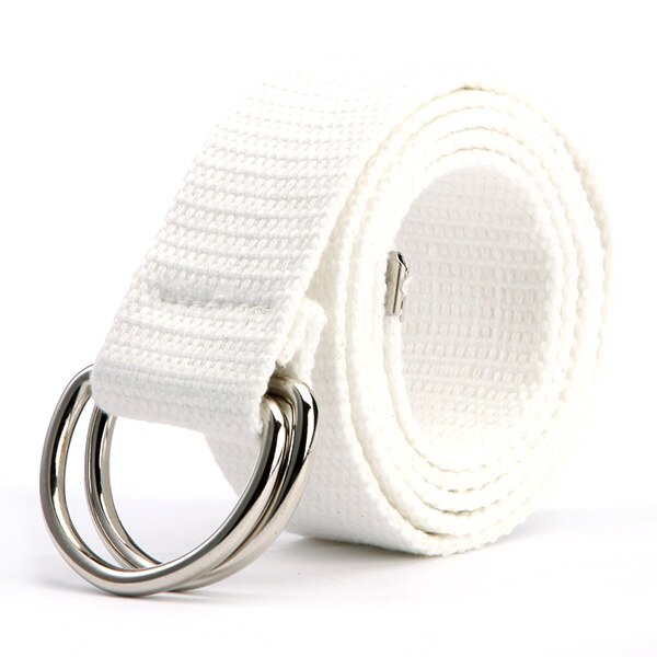 Trendy Mode Riem 10 Kleur Dames heren Canvas Dubbele Ring Gesp Casual Wilde Geweven Riem: WHITE