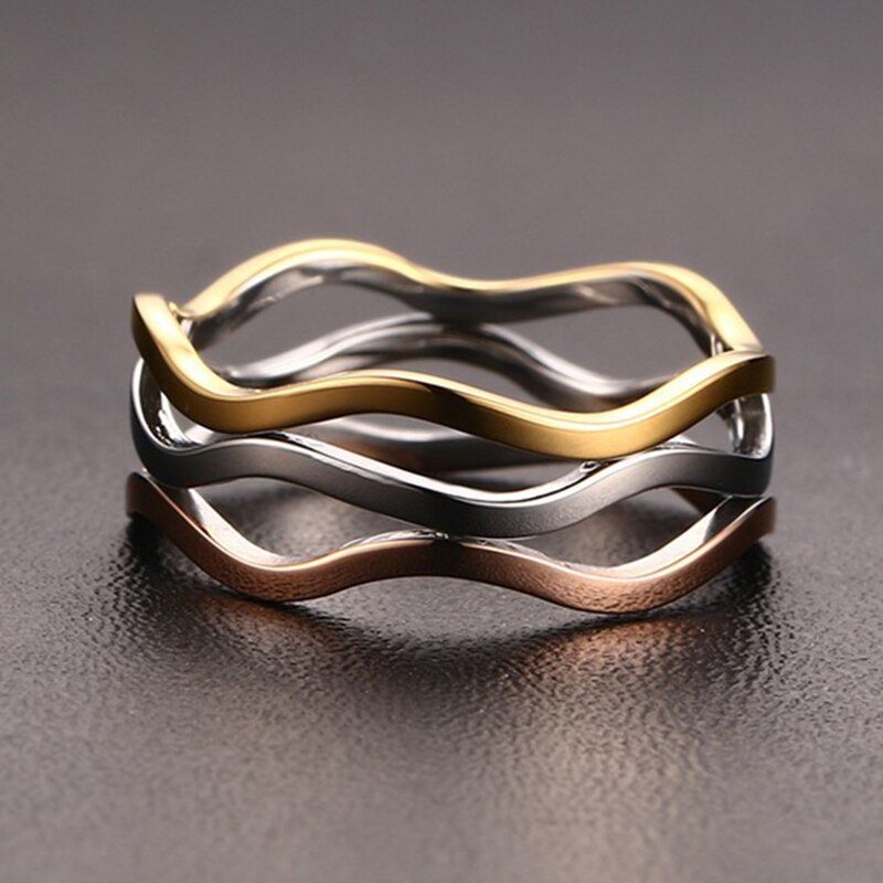 Aankomst Vrouwelijke Mode Drie Kleuren Ring Goud-Kleur Roestvrij Stalen Ring Voor Vrouwen Full Size