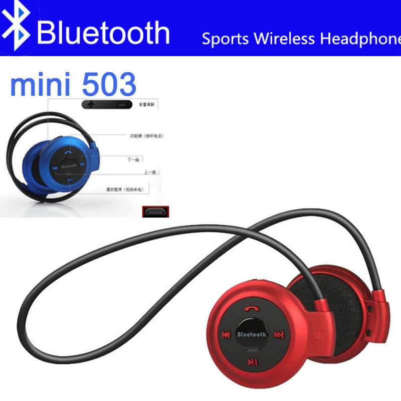 Mini auriculares Bluetooth 503 manos libres con reproductor MP3, Auriculares deportivos estéreo inalámbricos con soporte para tarjeta TF y Diadema FM