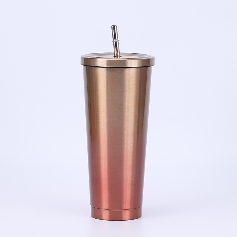 Vacuum Insulated Mug Stainless Steel Thermos Cup Car Coffee Milk Tea Drinking Cup With Straw: Blue