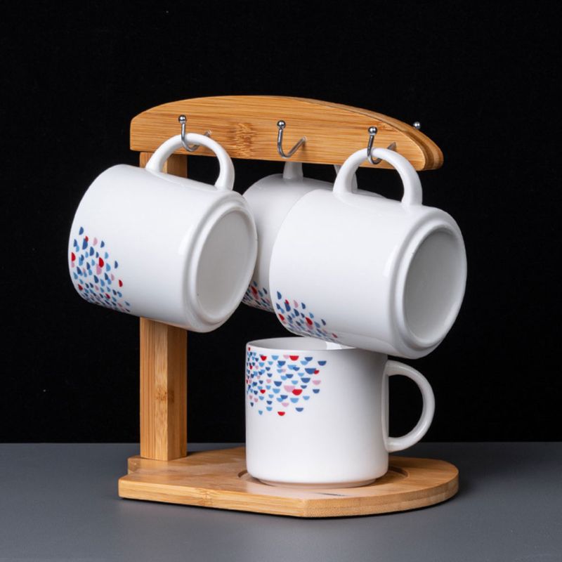Kopphållare muggställ - bambu kaffekoppställ hemförvaring te mugg och fat display arrangör -rymmer 6 muggar