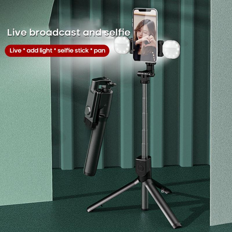 360 Rotatie Selfie Stok Uitschuifbare Monopod Statief Met Dual Vullen Licht Selfie Stick Voor Mobiele Telefoons Bluetooth Remote