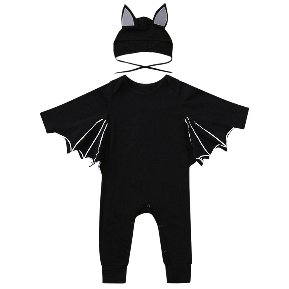 Halloween vestiti Del bambino Appena nato Del bambino Del bambino Delle Ragazze Dei Ragazzi di Halloween pipistrello Cosplay costume Lungo Del Pagliaccetto Del Manicotto Del Cappello vestito impostato @ UN: 6m