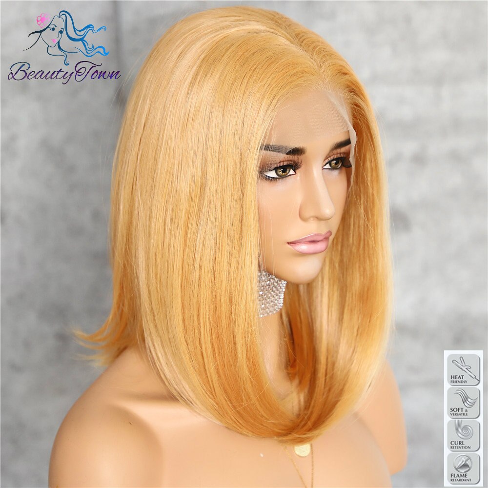 Beautytown abrikos gul 13 x 6 store blonder freepart futura varmebestandig ikke-sammenfiltring daglig makeup lag syntetisk blonde front paryk