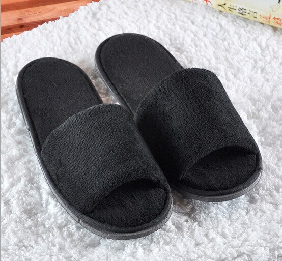Eenvoudige unisex slippers hotel reizen spa draagbare slippers wegwerp thuis gast binnen katoenen stoffen slippers: Zwart