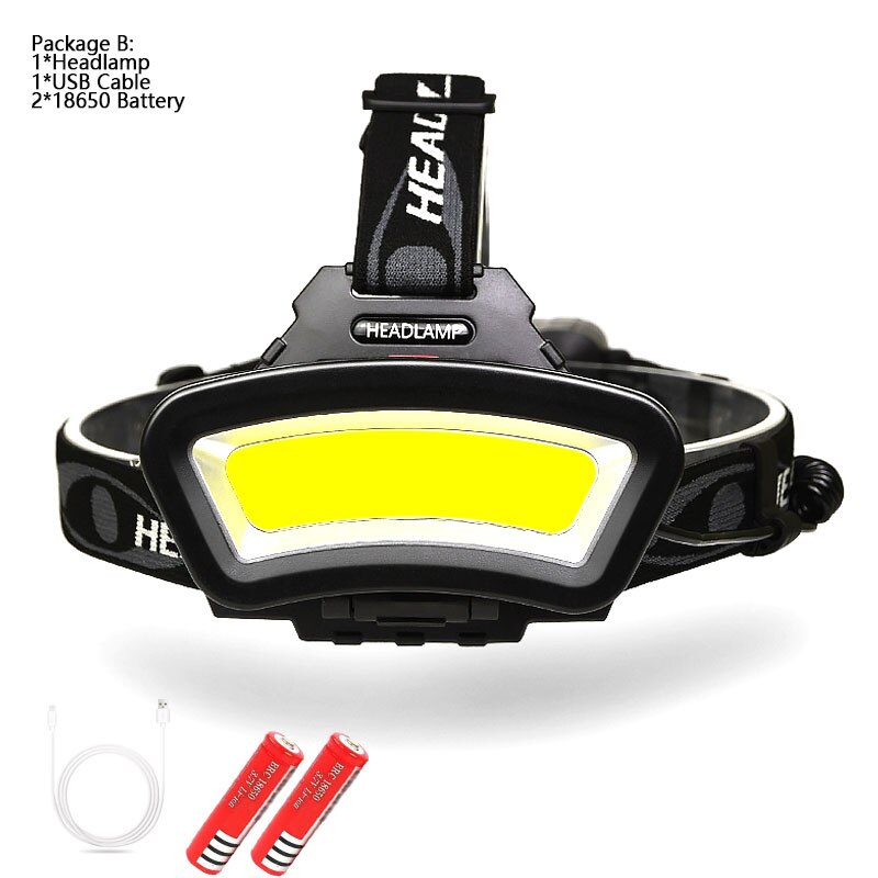 8000lm usb genopladelige led forlygter 200m lange lysafstande vidvinkel cob forlygte lanterne til vandreture udendørs brug 2*18650: B