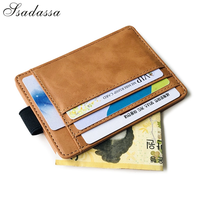 Portable Mini Men's Leather Credit Card Holder Slim Elastic Ribbon Business Cardholder Documents Wallet Coin Purse For Female