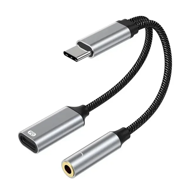 2 in 1 USB C to 3.5mm Headphone and Charger Adapter USB C PD 3.0 Port to Aux Audio Jack Fast Charging Dongle Cable Cord: Default Title