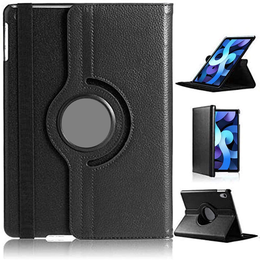 For Apple iPad Air 4th Generation 10.9" Rotating Smart Case Leather Folding Stand Cover with Auto Wake/Sleep Function: Black