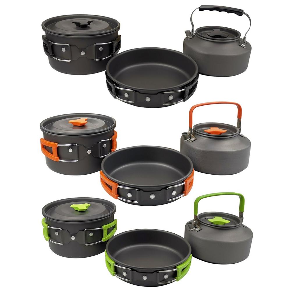 Camping Kookgerei Kit Outdoor Aluminium Koken Set Waterkoker Pan Pot Reizen Wandelen Picknick Bbq Servies Apparatuur