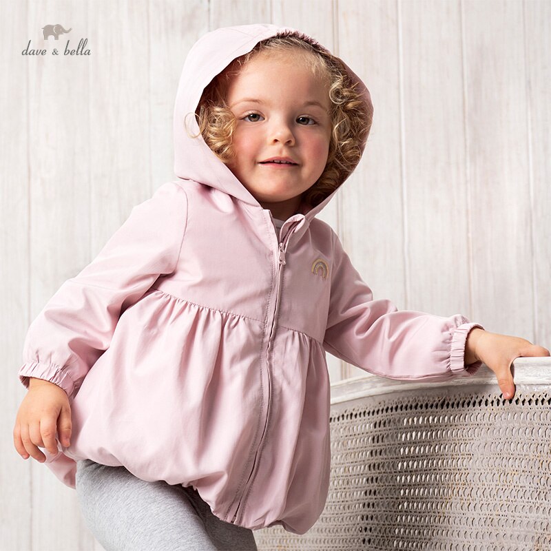 DBJ16582 Dave Bella Lente Baby Meisjes Mode Cartoon Boog Kapmantel Kinderen Tops Baby Peuter Bovenkleding