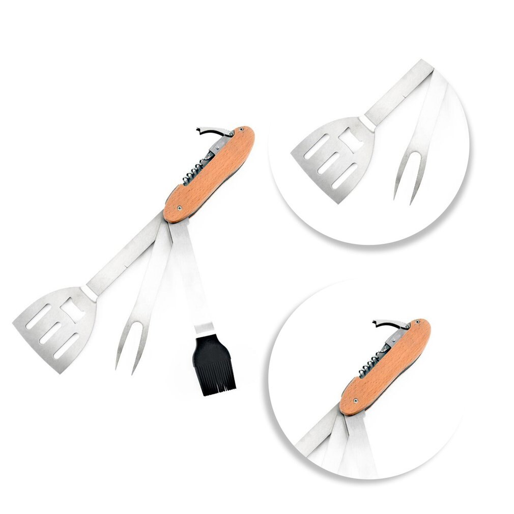 Multifunctional Stainless Steel BBQ Tools 5-in-1 Portable Foldable Detachable Multi-Function Tools Outdoor Barbecue Tool