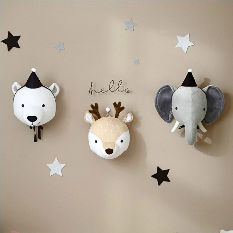 Cabezas de animales 3D para decoración de habitación de niños, Cabeza de unicornio, ciervo y elefante, colgante de pared para habitación de niños, decoración de habitación infantil
