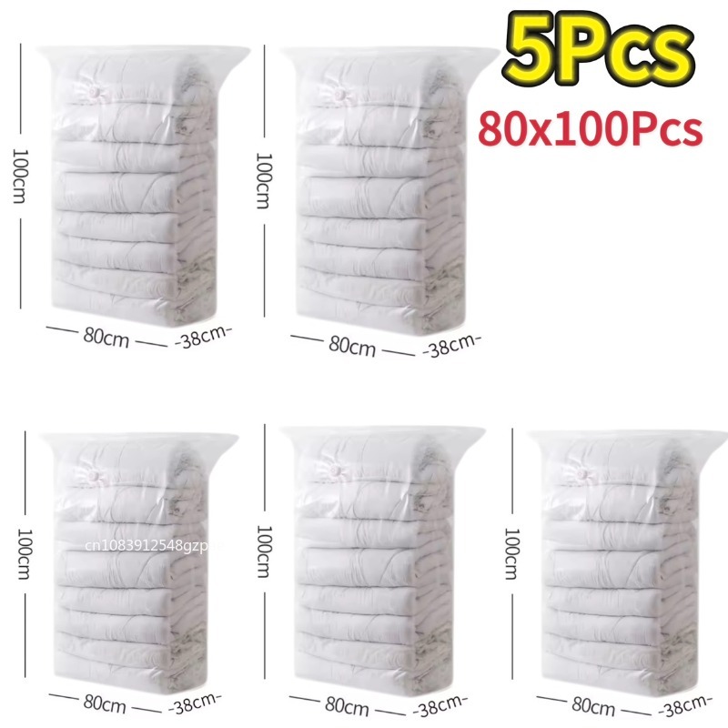Bolsas de almacenamiento al vacío cúbicas, bolsas de plástico grandes para guardar ropa, edredón, mantas, bolsa vacía de compresión, 1-5 uds.: Transparente