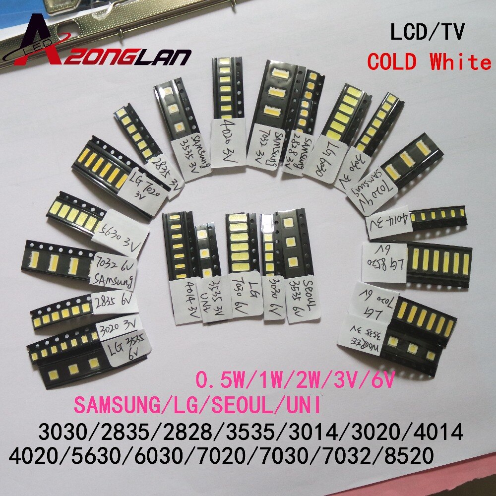 Koud wit 26 waarden  *10 stuks = 260 stuks voor tv-achtergrondverlichting kralen 2835/3030/3535/3014/5630/6030/7020/7030/7032 1w/0.5w smd led kit 3v/6v