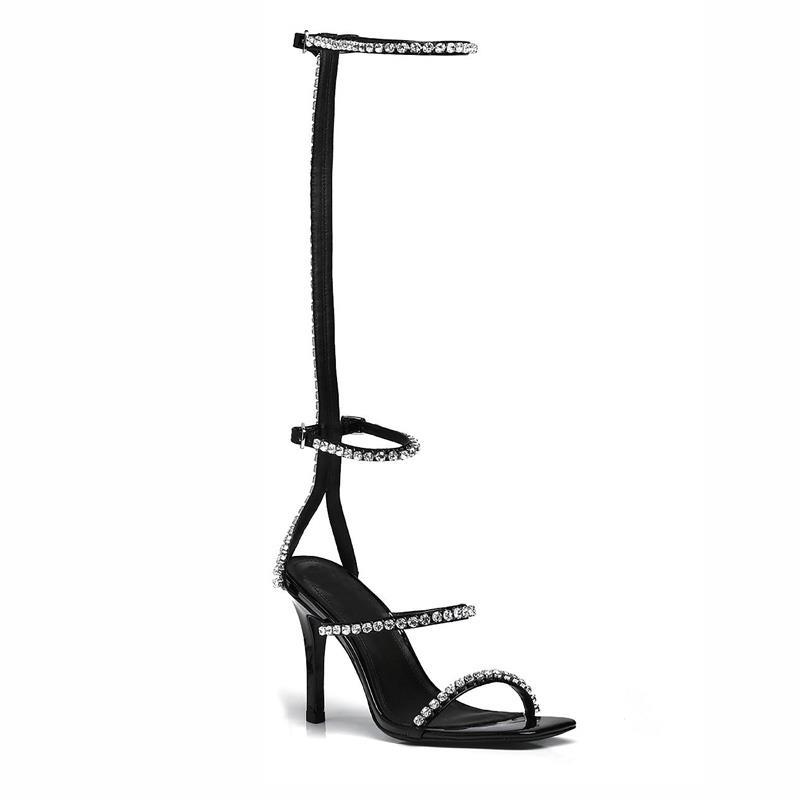 Talon haut tube long sandale fée talon mince chaussure romaine web célébrité eau perceuse tube haut à lacets orteil haut talon femme