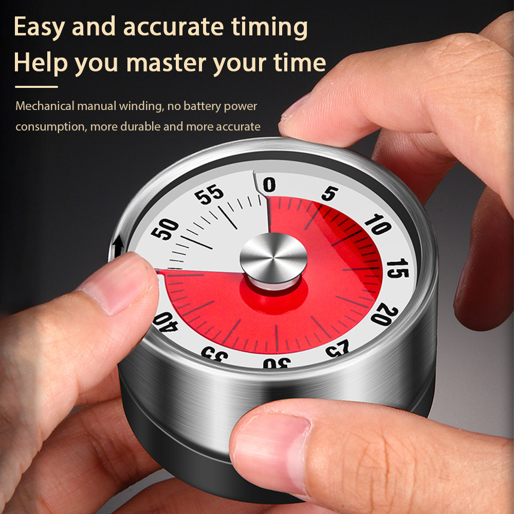 Stainless Steel Visual Timer Round Mechanical Timer 60-Minutes Cooking Timer With Loud Alarm Magnetic Clock Timer Kitchen Gadget