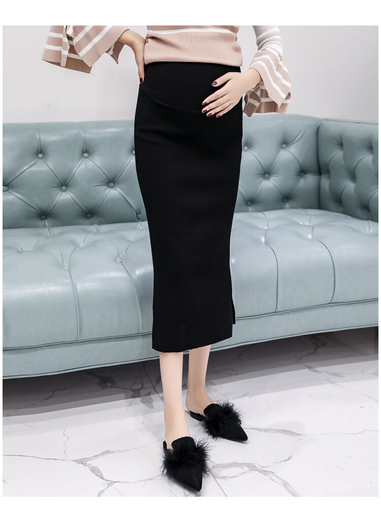 Faldas de otoño para vestido de maternidad, falda de tendencia de terciopelo tejida con abertura para mujeres embarazadas, ropa para la Oficina y el vientre
