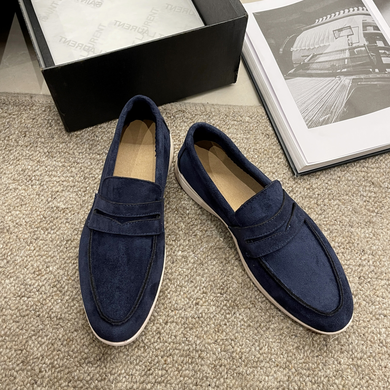 Mocassini da donna primavera Slip on donna Designer scarpe basse stile britannico Retro muli traspiranti comode scarpe piatte 2024: Blu / 41