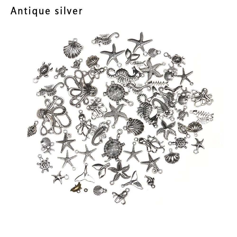 Neue Nette 56 teile/satz Groß Mixed Tibetischen Silber Charme Ozean Anhänger Perlen DIY Erkenntnisse Viele Schmuck Dekoration Zubehör: S