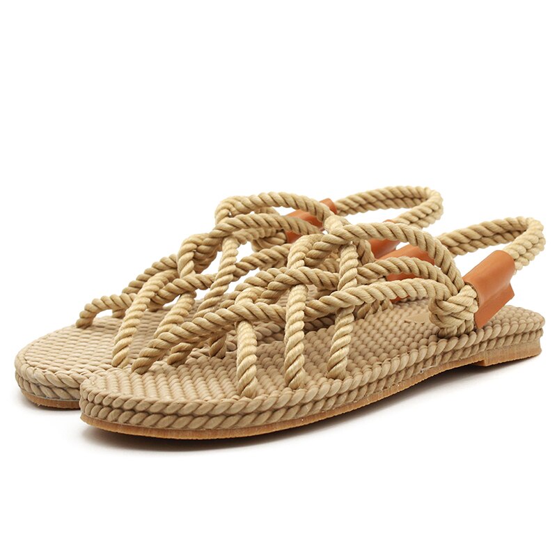 Woven Roman Summer Women Sandals Outdoor Ladies Shoes Flat Beach Slippers Seaside Shoes