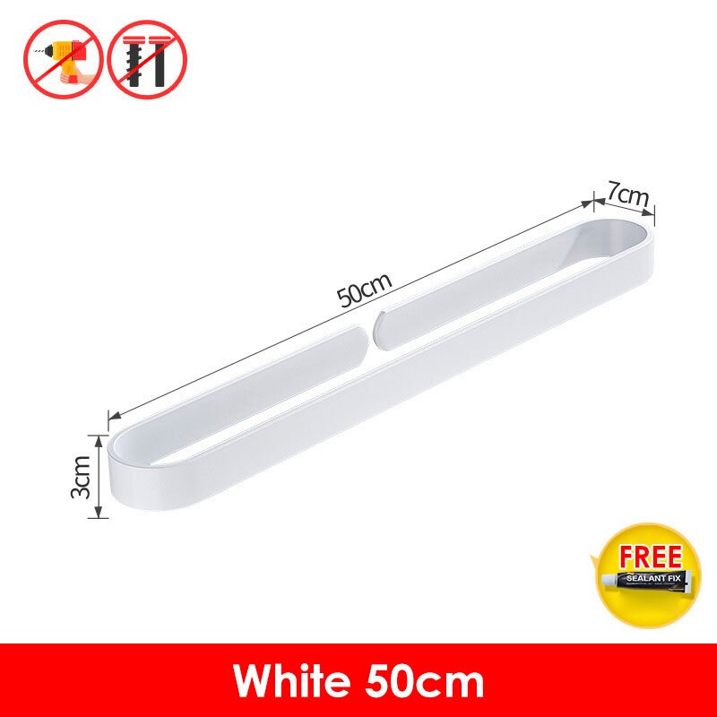 Zwart Badhanddoek Houder Badkamer Handdoekenrek Geen Punch Handdoek Rail Rack Handdoek Houder Badkamer Opslag Plank: 50cmWhite