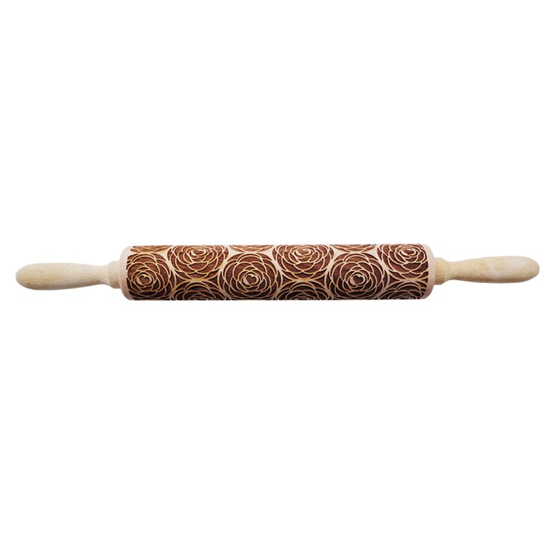 Embossing Rolling Pin Baking Cookies Noodle Biscuit Fondant Cake Dough Engraved Roller Reindeer Snowflake Kitchen Tools: Rose