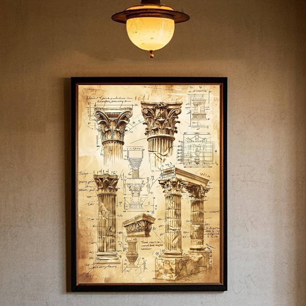 Retro Roman Architectural Poster Home Living Bed Room Bar Hallway Sticky Wall Art Printing Waterproof Aesthetic Decor: XS / Pink