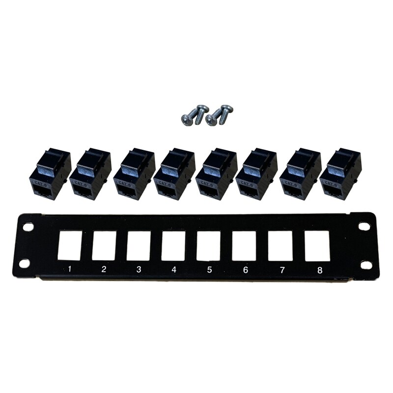 8 porte etero CAT6 Patch Panel RJ45 cavo di rete adattatore Keystone Jack Ethernet telaio di distribuzione UTP 19in D5QC: Black
