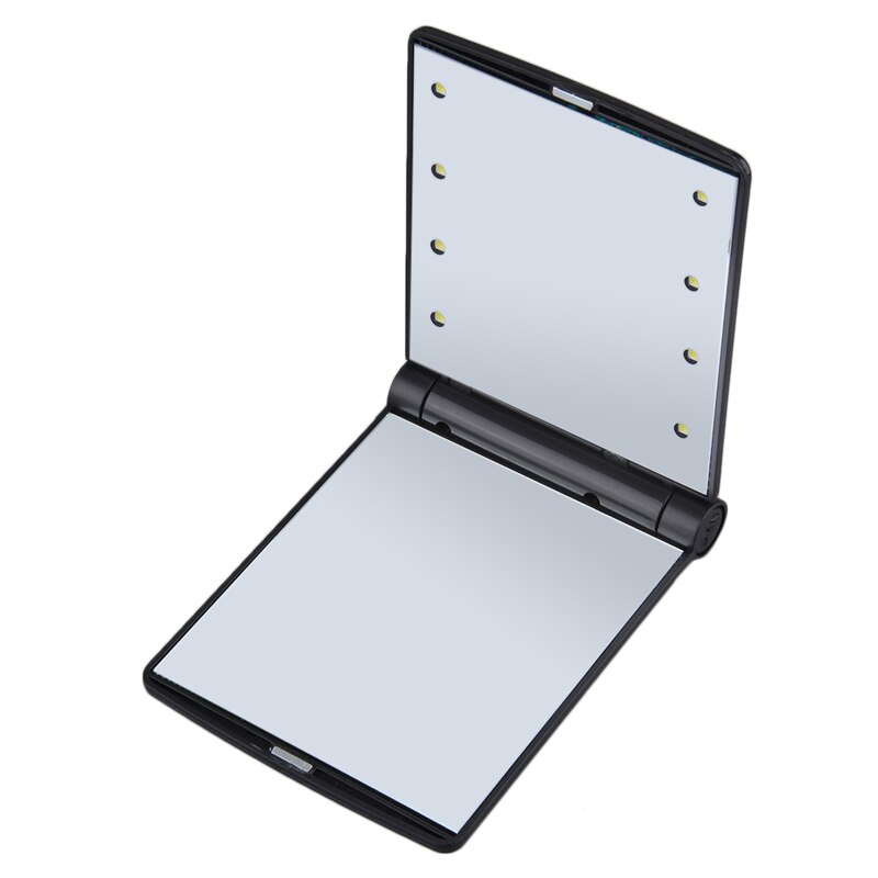 Luz de maquillaje portátil plegable para mujer, iluminación de espejo LED, luces de tocador de bolsillo compactas, lámpara de que funciona con pilas: Black
