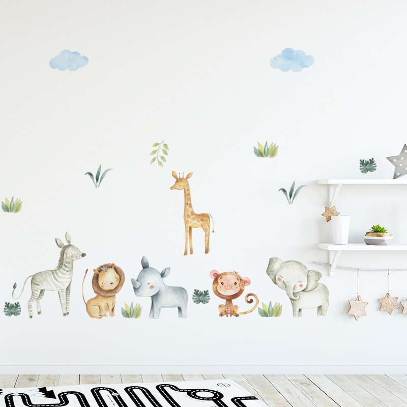 Zollor diy jungel dyr venner veggklistremerke miljøvennlig pvc hjem baby barn rom tegneserie veggmaleri dekaler barnehage sovesal dekor