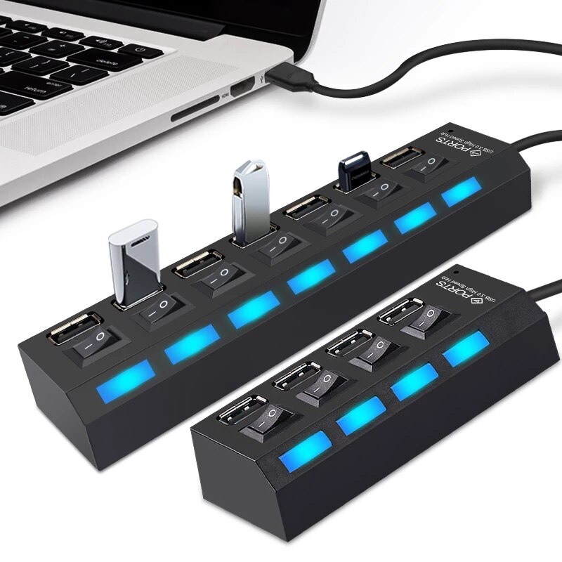 USB Hub 2.0 High Speed Multi USB 4/7 Ports Multiple Expander Micro Hub USB Splitter Adapter Computer Accessories For PC Laptop