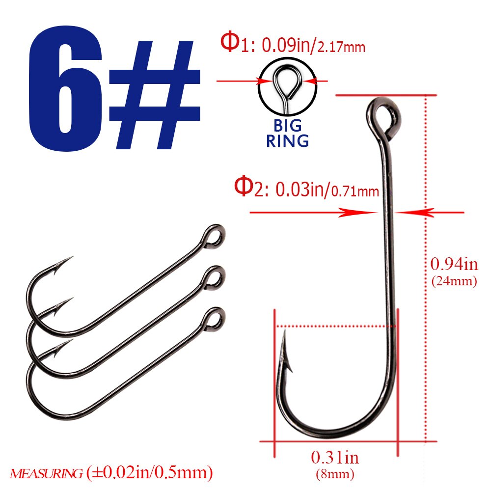 10pcs / 30pcs fishing hooks with big eyes Fish Round Bent Joint Hook gamakatsu: size6 / 10pcs