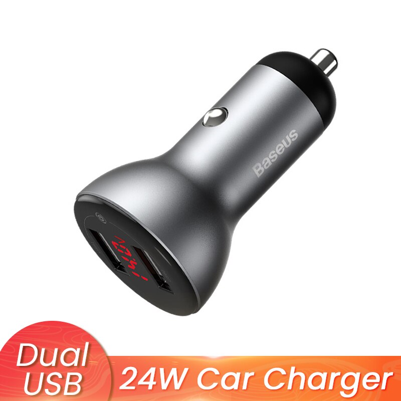 Baseus 45W Car Charger Metal Dual USB Quick Charge 4.0 3.0 USB Charger SCP QC4.0 QC3.0 Fast Charging For iPhone Xiaomi Huawei: 24W Silver