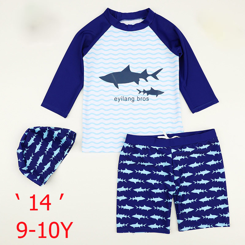 Summer Kids Boy Swimwear for Boys Cartoon 3Pcs Children Swimsuits with Sun Cap Toddler Baby Girl Beach Bath Clothes: 9-10Y