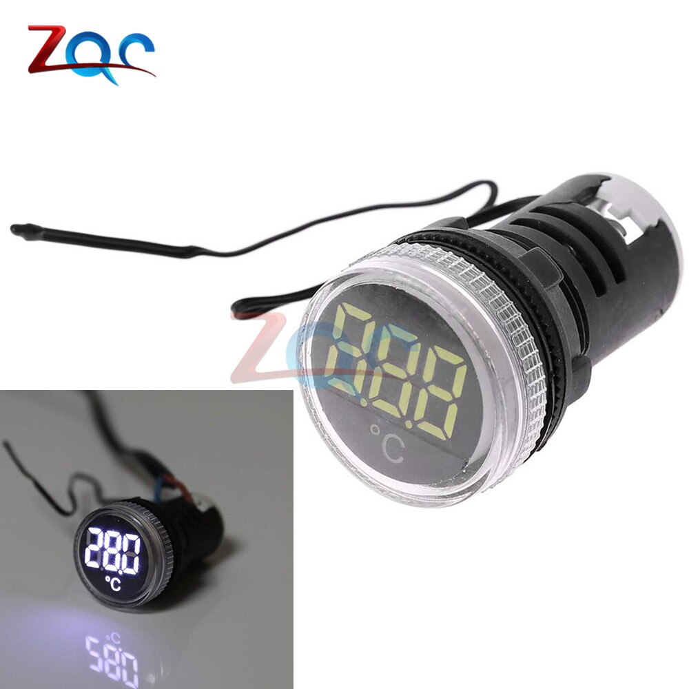 22mm AC 50-380V 110V 220V LED Digital Light Thermometer Indicator Temperature Sensor Induction Tester thermograph Meter -20-199℃: White