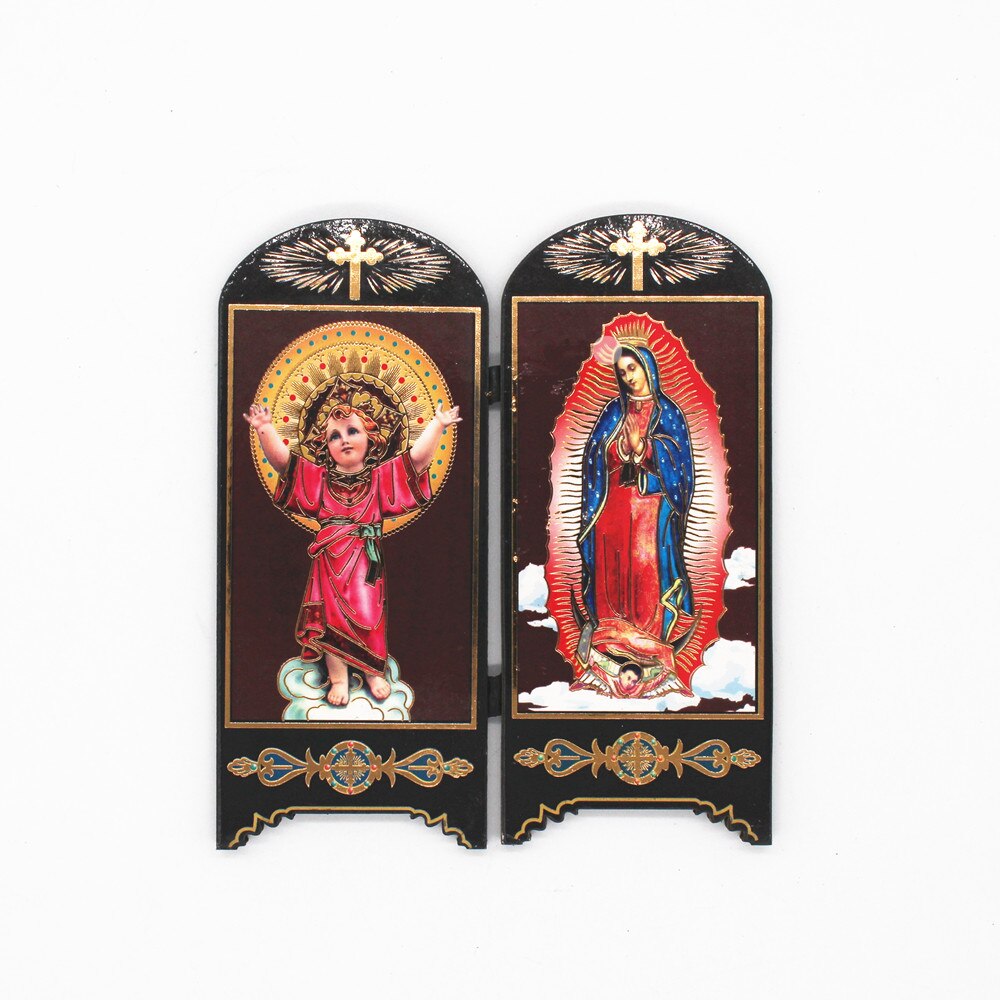 Ortodokse ikoner katolsk træ jesus jomfru maria dobbeltskærm ornamenter kristus kirkeredskaber religiøs figur: Dyb blå