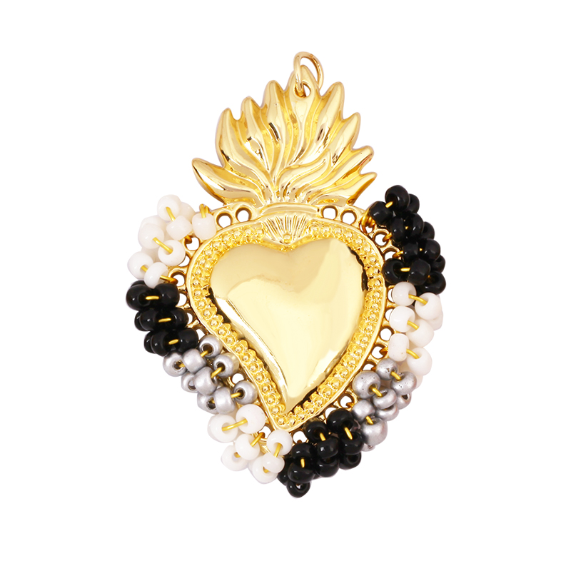 Colgante con dije de corazón de amor victoriano rojo sagrado fino a la , cuentas de cristal de semillas coloridas de estilo bohemio, suministro de collar de joyería L95: Multicolor