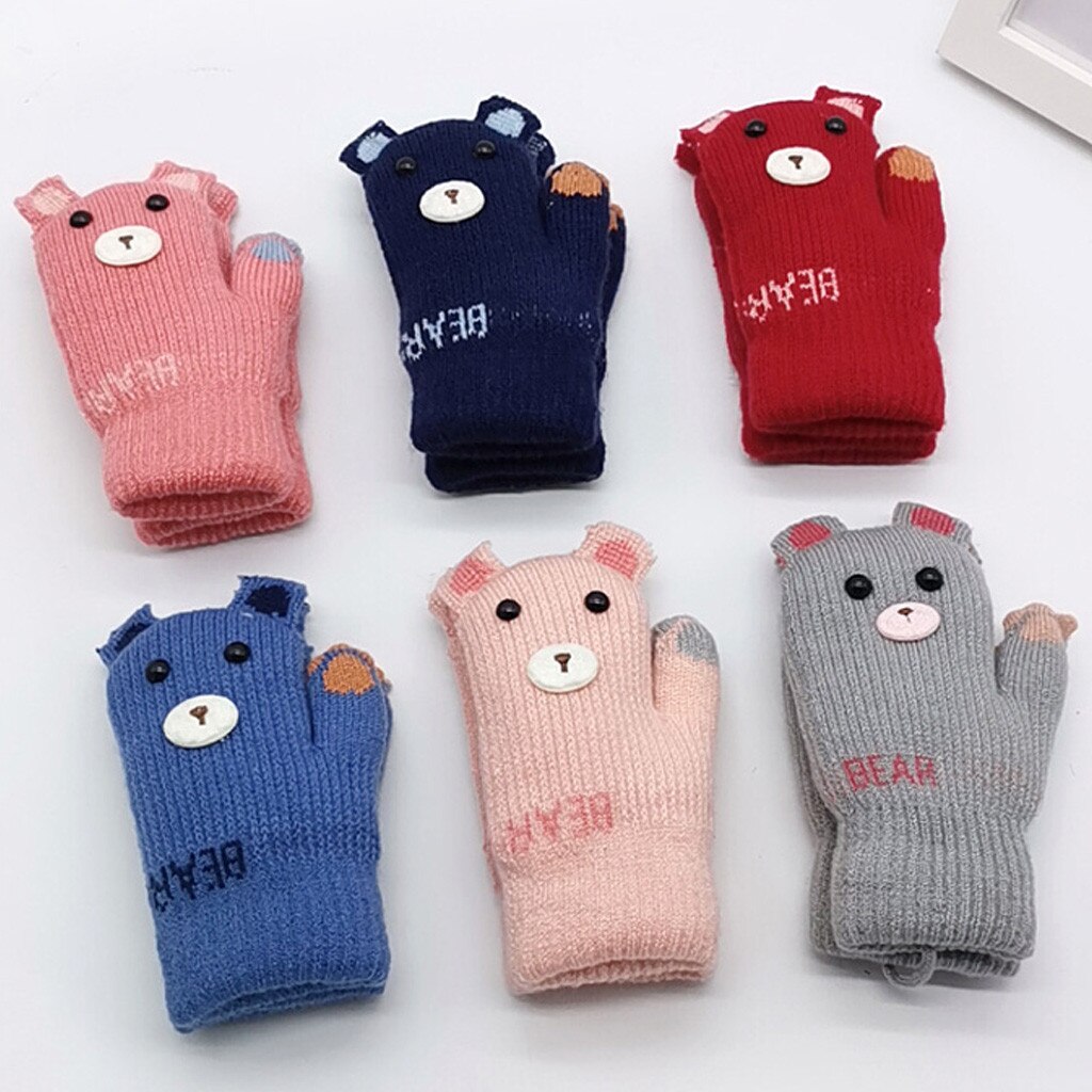 freundlicher freundlicher Winter-Halfter Insgesamt Finger Bär oben Kaschmir Druck Handschuhe детская одежда Kind kappe Plüsch Hütte Ohrenschützer Deckel # e25