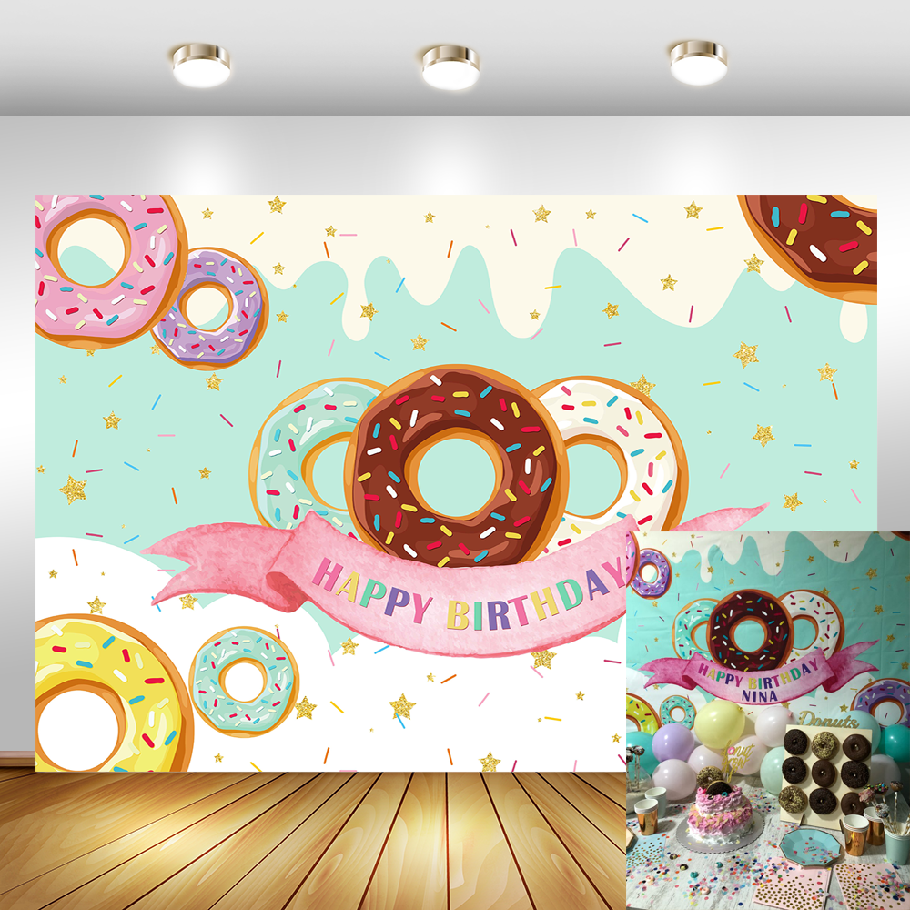 Beignet thème décors pour la photographie joyeux anniversaire fête bannière décoration doux chocolat fille anniversaire Photo fond